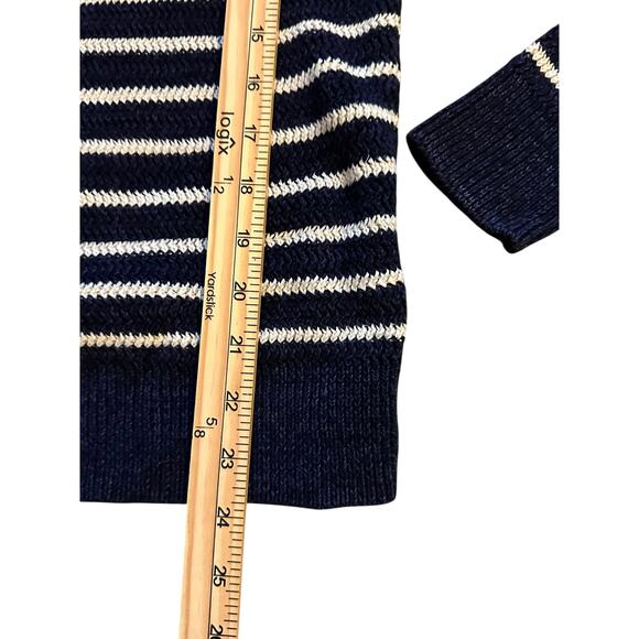 J.Crew Navy & Cream Striped Linen-Cotton Sweater XS Preppy Coastal Nauticalcore - Picture 6 of 8